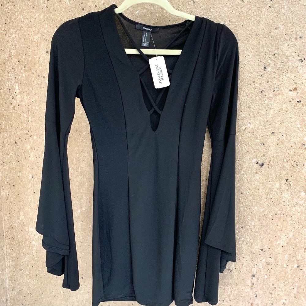 Black Bell-Sleeve Bodycon Dress (NWT)